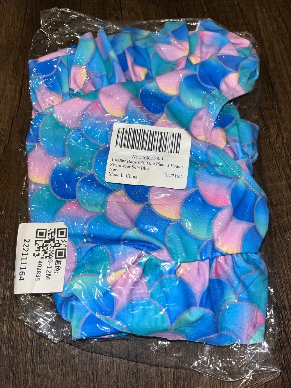 SHEIN Blue Pink Mermaid Ruffle One-Piece Swimsuit for Kids size 9/12 months